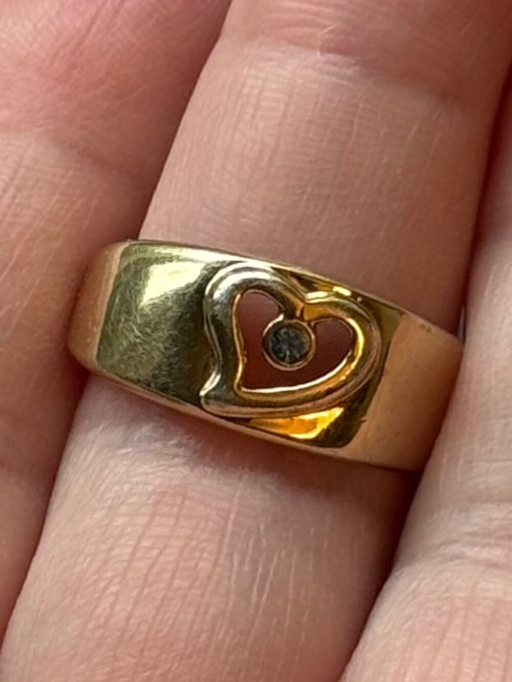 Vintage Avon Heart Ring with Blue Rhinestone in Gold Tone